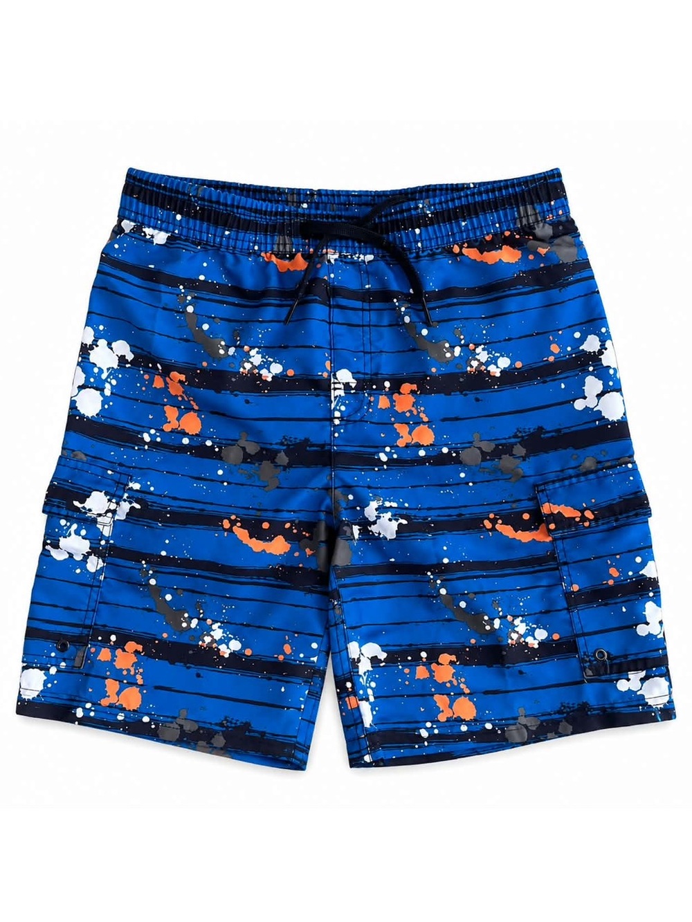 4/$20➡️ Vibrant Blue & Black Swim Shorts Orange White Splatter – Size XL Boys